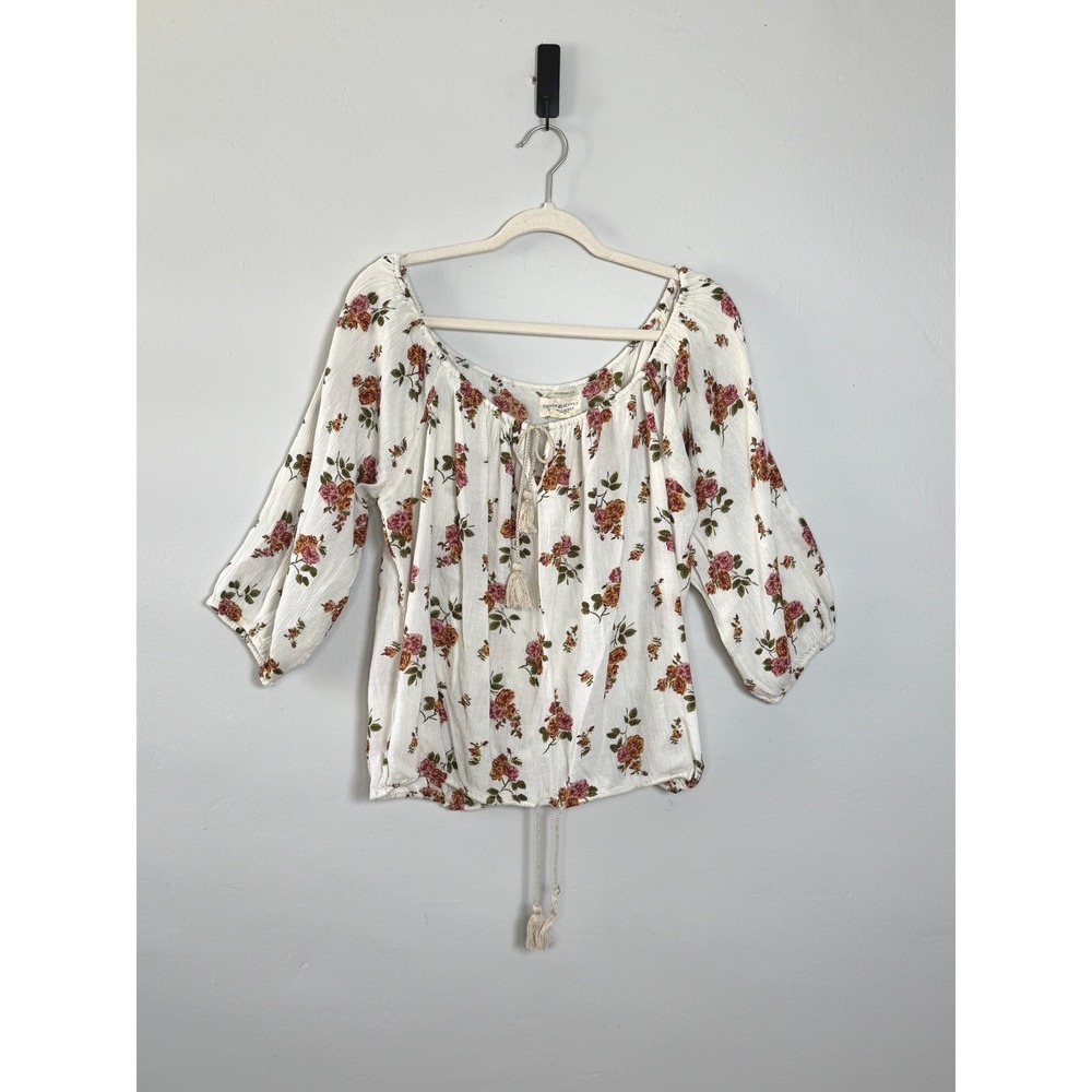 Denim & Supply Ralph Lauren Top XS White Floral Off-Shoulder RL Boho Peasant